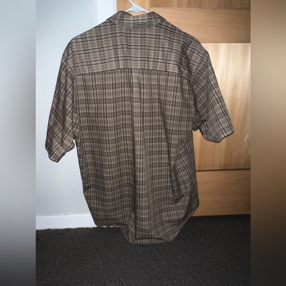VINTAGE Button Down Brown Short Sleeve Plaid Mens or Women’s M - Picture 3 of 3
